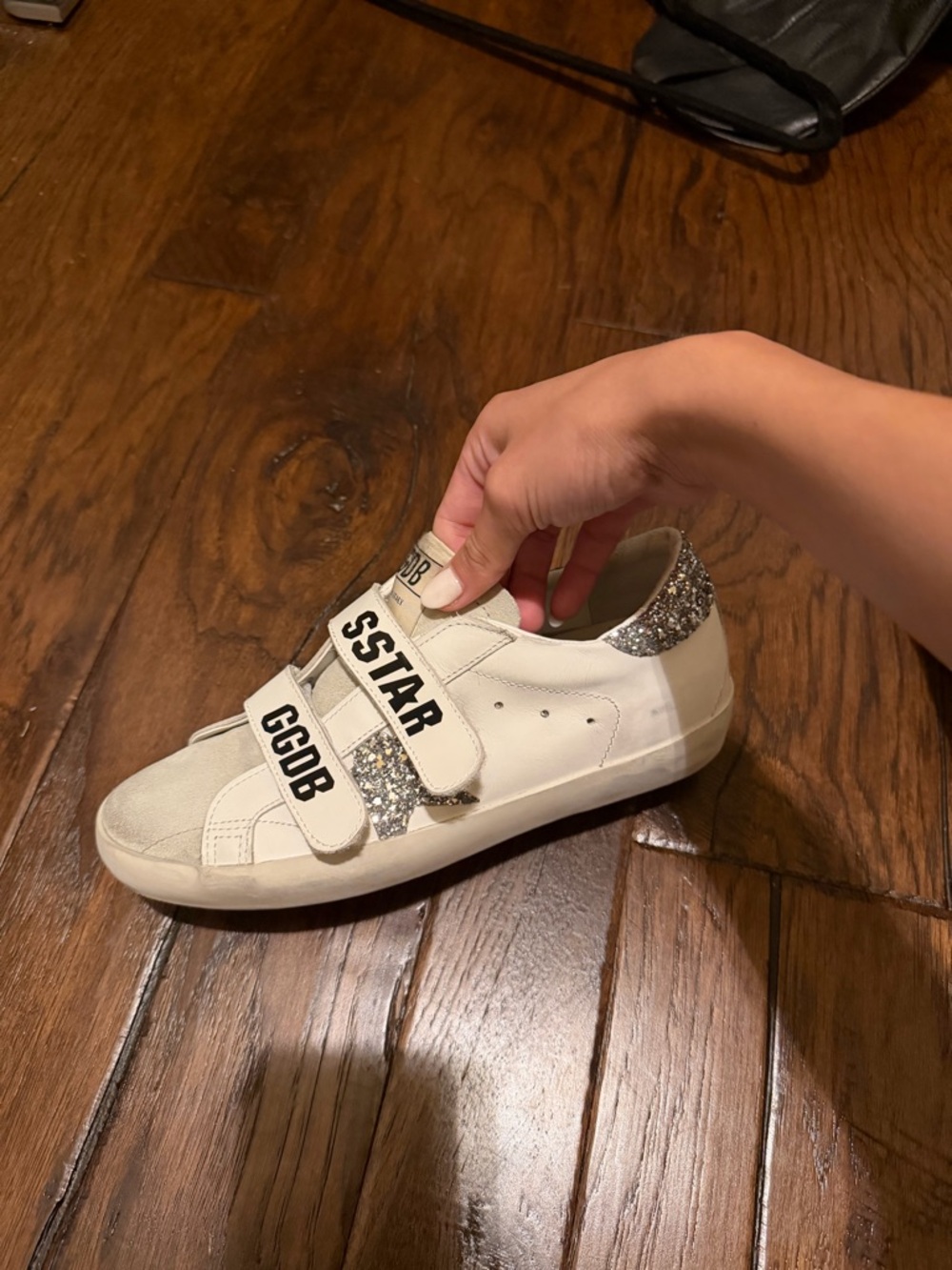 GGDB-Inspired Kids White Glitter Strap Sneakers